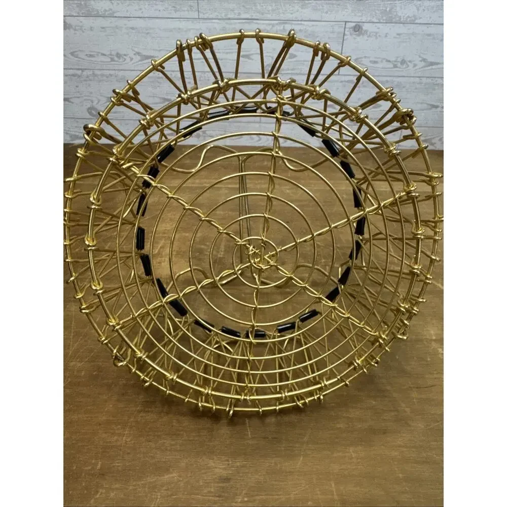 Vtg MCM Expandable Gold Wire Fruit Egg Basket Folding Atomic Style